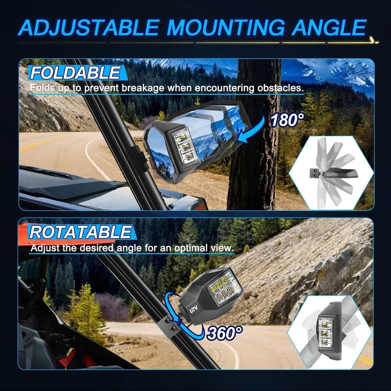 UTV Side Mirrors with LED Lights, ACEC SHOP UTV Side