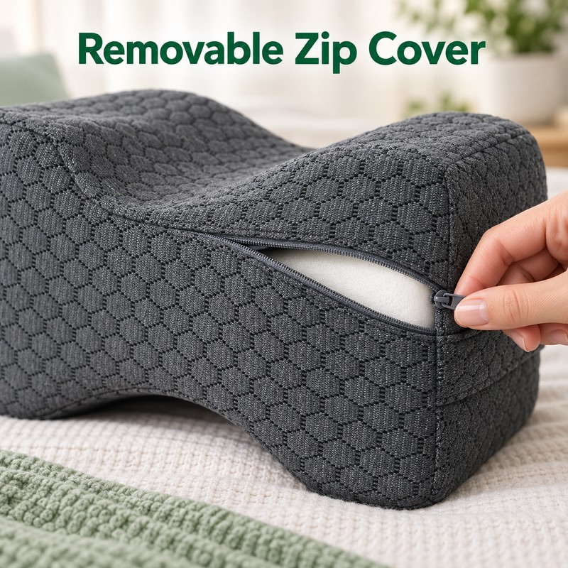 Memory Foam Knee Pillow for Side Sleepers with Dual-Sided Elastic