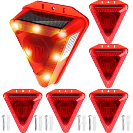 Qualirey 6 Pack Solar Animal Repeller Outdoor Alarm Deterrent Sound Dog Barking Alarm with Red Lights 130db Loud Noise Maker 4 Modes Deer Skunk Raccoon Repellent for Home Villa Yard Farm(Red)