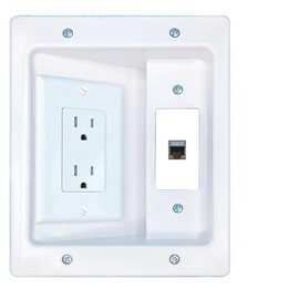 RiteAV CAT7 Recessed Wall Plate Cable Concealer Management Kit with Power Outlet Hides Cords and Cables