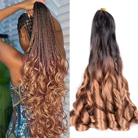 Ombre Braiding Hair Pre Stretched 24 inch 2 Packs #4/30 French Curl Braiding Hair 75g/pack Curly Braiding Hair for Black Women Synthetic Hair Extensions(24inch,2packs,T4/30)