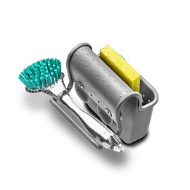 madesmart Towel & Sponge Saddle COLLECTION All-In-One Sinkware Storage, Ventilation Holes Promote Drying, Small, Grey