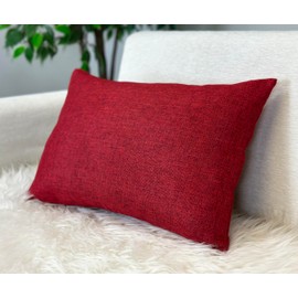 Aiking Home Woven Fine Faux Linen Throw Pillow Cover, Size 12"x18", Burgundy