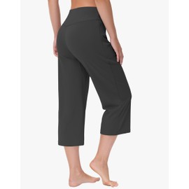 MIVEI Capri Pants for Women - Cropped Wide Leg Yoga Pant with Zipper Pockets Tummy Control Loose Casual Summer Black