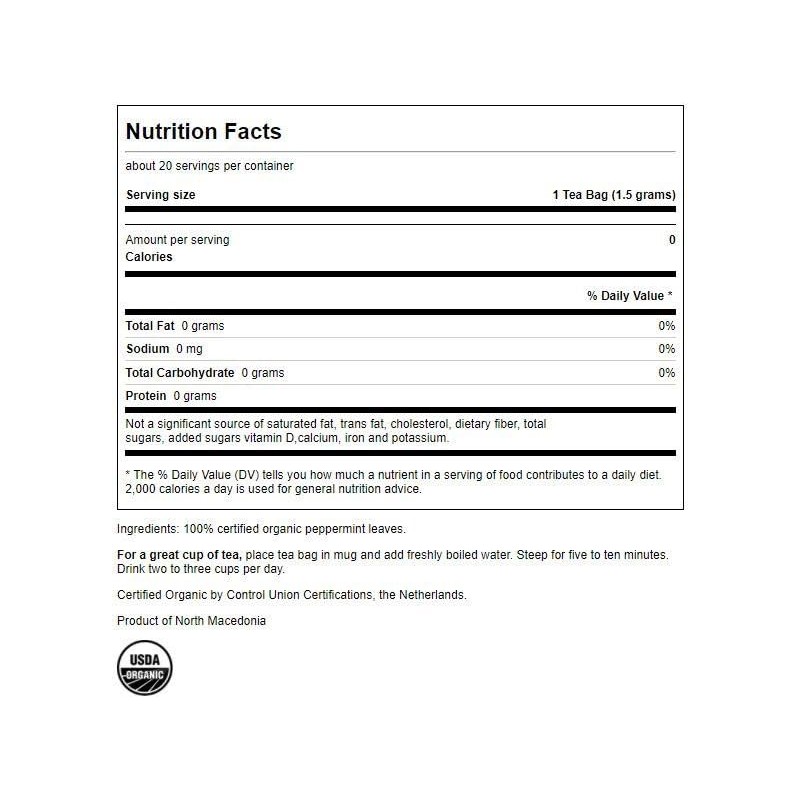 Swanson 100% Certified Organic Peppermint Tea 20 Bag(S)