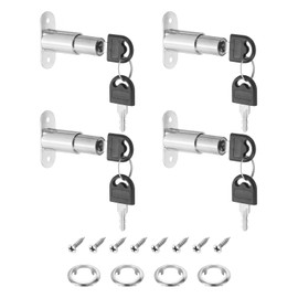 PATIKIL Push Plunger Lock, 4 Pack 32mm(1-1/4inch) Cylinder Length 3/4" Cylinder Diameter Zinc Alloy Chrome Finish Desk Drawer Lock Keyed Alike for File Cabinet Wardrobe Sliding Door