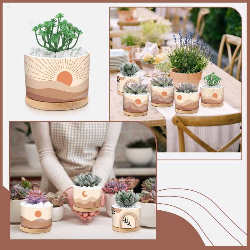 Qinyoung 6 Sets Boho Plant Pots Succulent Pot Modern Sun