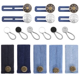 Rustark 17Pcs Denim Waist Extender Button Adjustable Waistband Expanders Set, No Sewing Elastic Metal Collars Button Extenders Silicone Extender Button for Women Men Pants Jeans Dress Shirts