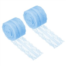 PATIKIL 1.6 Inch x 11 Yards Lace Trim Ribbon, 2pcs Non-Stretch Lace Sewing Roll Gift Package Floral Wrapping for Party Home Decoration Dress Craft, Light Blue