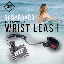 RIP Premium Bodyboard Coiled Wrist Leash (No Swivel) – Thick Long PU Coil Cord/Leg Rope, Velcro Stap Cuff – Surfboards, Boogie, Body Boards, Stand-Up Paddle-Boards, SUP Replacement (Black)