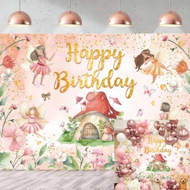 Fairy Happy Birthday Backdrop 6x4FT Pink Flowers My Fairy First Birthday Background for Girls Fairy Tale Theme Birthday Party Decorations Supplies Photo Props