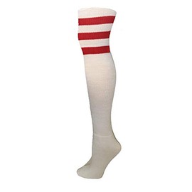 AJs Retro Thigh High Tube Socks - White, Red