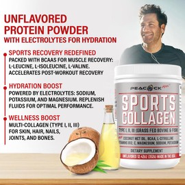 Sports Collagen Electrolytes Powder, 12.42 oz - Grass Fed Bovine & Wild Fish Hydrolyzed Type I, II, III Multi Collagen Peptides for Electrolyte Drinks, Unflavored Protein Powder with BCAA, Magnesium