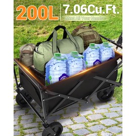DEXSO Heavy-Duty 360LB Collapsible Wagon Cart | Foldable Utility Cart with 360° All-Terrain Wheels & Cup Holders for Beach, Camping, Gardening, Groceries (Black)