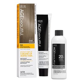 AGE beautiful Permanent Hair Color Dye Liqui Creme & Developer 20 Volume | 100% Gray Coverage | Anti-Aging | Biotin for Thicker, Fuller, Healthier Hair | 8A Medium Ash Blonde