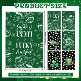 Mixweer 6 Pcs St. Patrick's Day Kitchen Towel Vintage Lucky Shamrock Clover Dish Towel Retro Watercolor White Polka Dot St Patricks Day Hand Towels for Bathroom Home Absorbent Tea Towel, 16 x 24 Inch