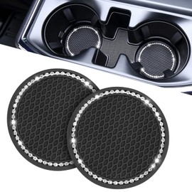 JOYTUTUS Car Cup Holder Coaster, 2.67 inch Universal Car Cup Holder Insert with Crystal Rhinestone, 2 Pcs Anti Slip Cup Holder Coasters for Car, Car Accessories for Women (Black with Diamond)