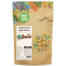 Wholefood Earth Cashew Nuts Light Pieces 500 g | GMO Free | Natural | Source of Fibre | Source of Protein
