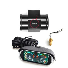 ZHSYMX 2-in-1 Auto Car LCD Meter Digital Voltage Water Temperature Fuel Gauge Universal Instrument 9-36V for Car Automotive with Joint Pipe Radiator Sensor Adaptor Black 36MM