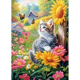 DPHERO Kitten Diamond Painting Kits for Beginners Adults,5D DIY Sunflowers Diamond Art Kits,Round Full Drill Butterflies Gem Art Crafts,DIY Cat Painting by Numbers for Home Wall Decor 12x16 inch