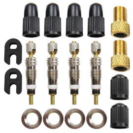 Pitlane Performance® Presta Bicycle Valve 18-Piece Flash Valve Repair Set; Replacement Valves Valve Insert with Gasket; Replacement Part Set with Nut & Valve Cap + 2 x Free Presta-Schrader Adapters