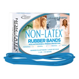 Alliance Non-Latex Latex Rubber Bands with Antimicrobial Protection, Size 117B, 7 x 1/8 Inches, Cyan Blue, 1/4 Pound Box (42179)