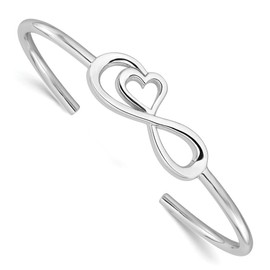 Auriga Fine Jewelry Gift For Mothers Day 925 Sterling Silver Rhodium-plated Heart Infinity Symbol Cuff Bangle Bracelet for Women, White, AFJ-QG-QB1461-PK