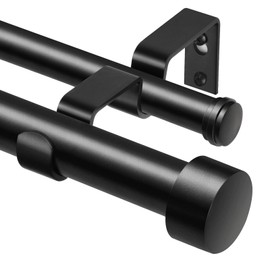 KAMANINA Double Curtain Rod for Windows 140 to 195 Inches (12-16 Feet), 1 Inch Heavy Duty Black Curtain Pole, Adjustable Double Rods with End Caps