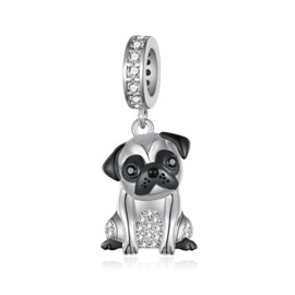 SCZKLAQ Pug Charm 925 Sterling Silver Dog Charms for Bracelets Dog Jewelry for Women Pug Gifts for Pug Lovers