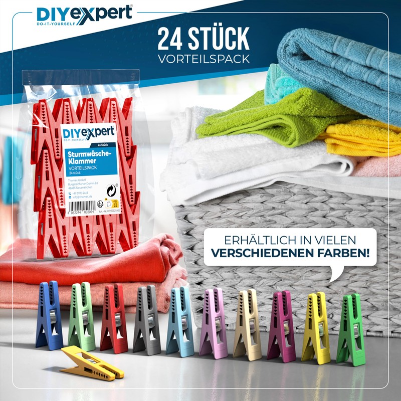 DIYexpert Sturm Clothes Pegs, Made in Germany, Red, Sturdy Clips