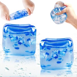 2 Pcs Stress Balls for Kids and Adults, Fidget Toys Adults, Ice Cube Squishy Toys, Squishy Cube Toys, Enhanced Grip Strength Stress Relief Toys, Blue Cube Anxiety Stress Cube for Boys Girls