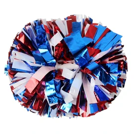 Lovecheer 2PCS Pom Poms Cheerleading Blue and Red and White Metallic Cheer Pom Poms with Baton Handle for Sports Team Spirit Party Cheering