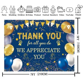 XCKALI Blue Golden Thank You for All You Do Backdrop Thank You We Appreciate You Party Decortion Thanks Employee Teacher Doctor Nurse Staff Photo Props(Blue, 7x5ft)