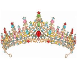 Wedding Crystal Tiaras and Crowns for Women,Royal Queen Crown,Rhinestone Princess Quinceanera Headpieces Hair Accessories for Birthday Prom Pageant Party Gold Color