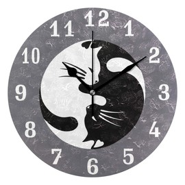 Wall Clock Yin Yang Tai Chi Cat Animal, Silent Non Ticking Clock for Kitchen Living Room Bedroom Home Artwork Gift
