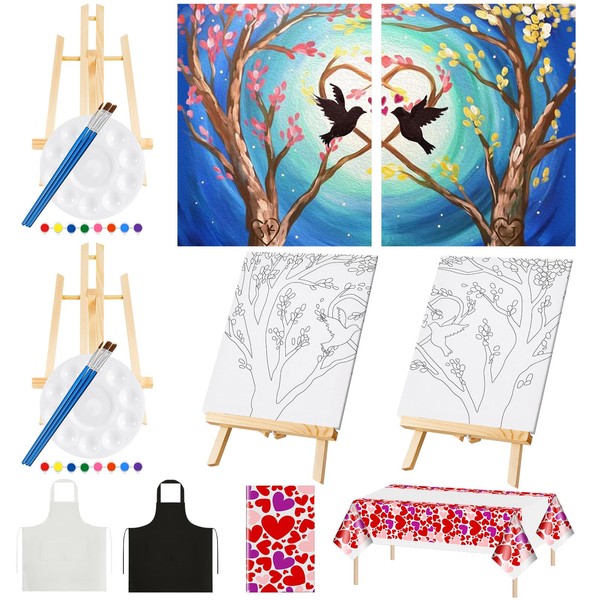 Yeaqee 13 Pcs Sip and Paint Kit Valentines Couple Painting