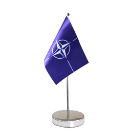 NATO Table Flag 9" x 6" North Atlantic Treaty Organization Desk Flag Includes Stainless Steel Base and Adjustable Pole