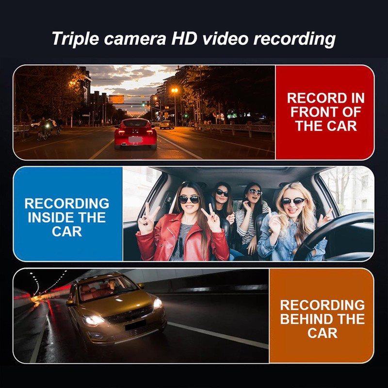 3 Channel Dash Cam Front and Rear Indoor, 1080P HD
