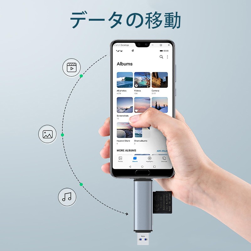 TRkin SDカードリーダーUSB 3.0 4 in 1カードリーダーSD/TF同時読み書きサポートOTG高速伝送多機能カメラアダプタMacOS WindowsサポートパソコンSD microSD SDXC SDHCなど（シルバーグレー）