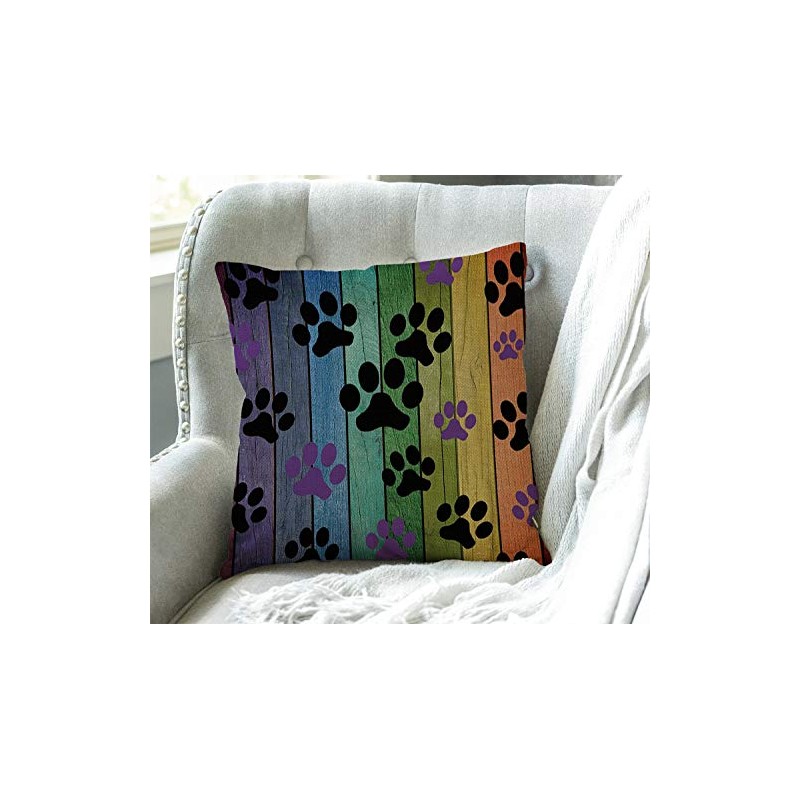 Swono Rustic Rainbow Woodgrain Black and Purple Dog Paw Cotton
