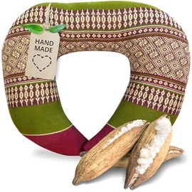 livasia Neck Support Pillow, Neck Pillow, U-Shape, Sofa Cushion Pattern, Travel Pillow with Kapok, Massage Table, Face Mat, Handmade, 24 x 28 x 7 cm (Red/Green)