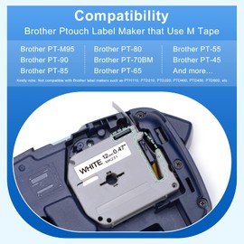 M-K231s M-K231 Label Tape Replace for Brother M Tape P Touch MK231 M-231 M231 M231s 12mm 0.47 Label Maker Tape Work with Brother Ptouch PT-M95 PT-65 PT-90 PT80 PT-70, Black on White