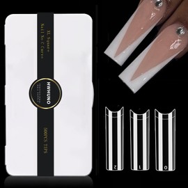 HWHUNO 500pcs No C Curve XL Long Square Straight Fake Nails Flattened Half Cover Artificial Nails,Clear ABS False Square Nail Tips Medium for Nail Salon Professional and Home DIY Nail Art 10 Size