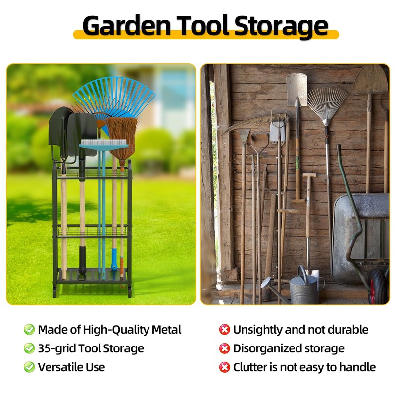 Garden Tool Organizer for Garage，Garden Tool Storage Rack with Wheels，Yard