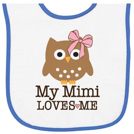 inktastic My Mimi Loves Me Granddaughter Owl Baby Terry Cloth Bib White and Royal 469ca
