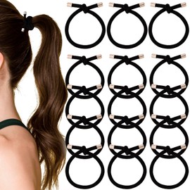 Pndeyo 15pcs Black Knotted Hair Ties, Elastic Knot Hair Bands Ponytail Holders, Non-Slip Hair Rope Bracelets for Thin Thick Wavy Curly Straight Long Short Hair
