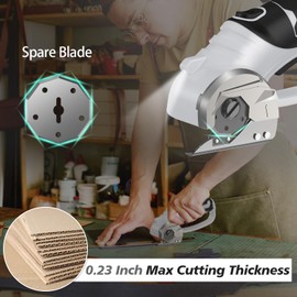 Cordless Electric Scissors, 4V Rechargeable Heavy Duty Rotary Cutter with LED Light & Safety Lock for Cardboard, Fabric, Leather, Carpet, Plastic, Crafting, Sewing, DIY & Industrial Use + Box (Grey)