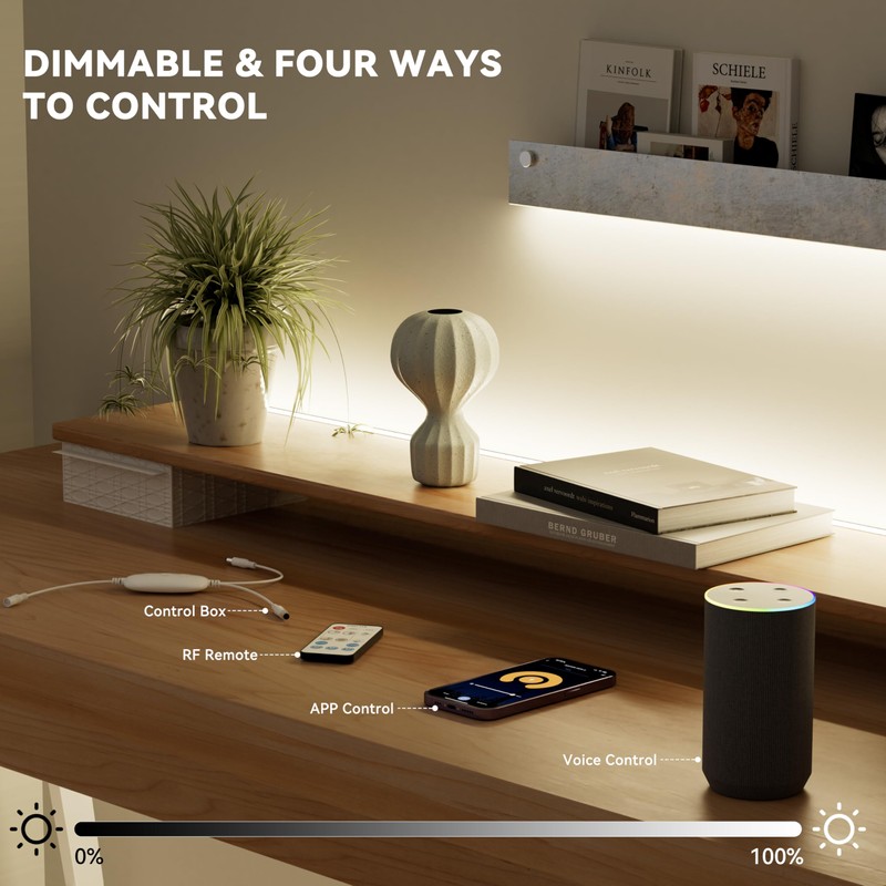 PAUTIX COB LED Strip Light 65.6ft/20m,Work with Alexa/Google Assistant,9600 LEDs