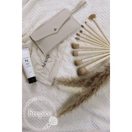 Frepice Makeup Brushes, Set of 10, Powder Brush, Concealer Brush, Makeup Brush Case, Makeup, Rice-plant