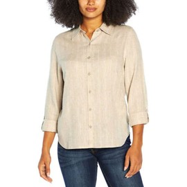 Orvis Women's Long Sleeve Linen Blend Top (as1, Alpha, x_l, Regular, Regular, Taupe Stripe (Tan), X-Large)